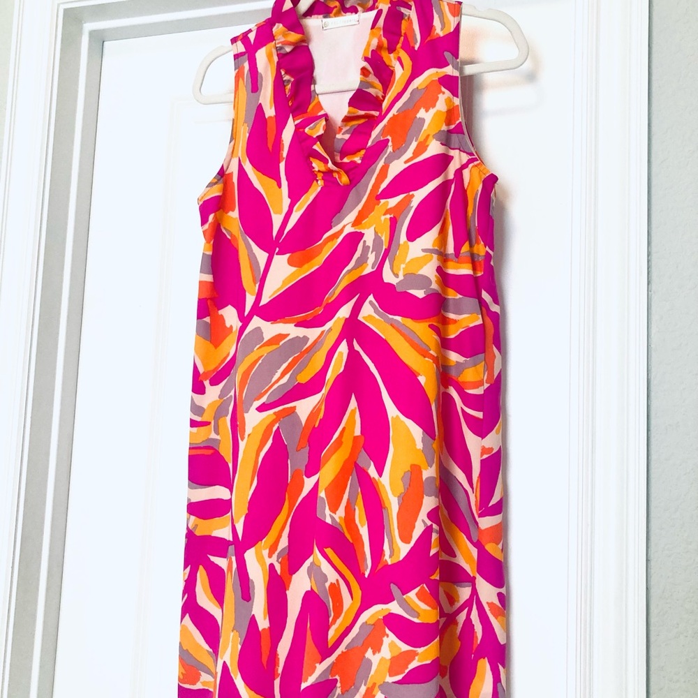 Vibrant Pink and Orange Sleeveless Dress